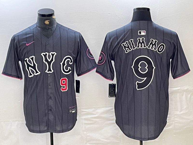 Men New York Mets #9 Nimmo Black City Edition 2024 Nike MLB Jersey style 1